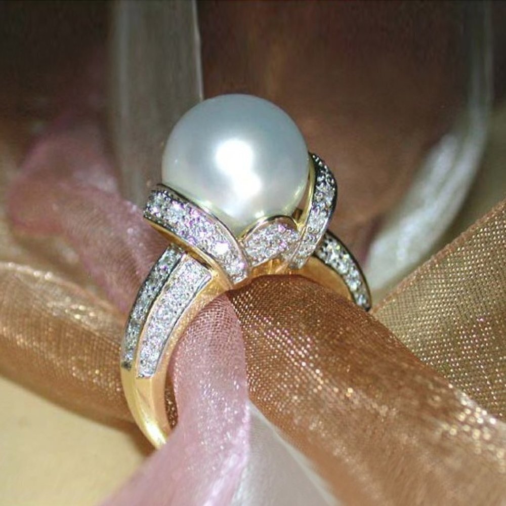 💥Noble Beautiful Carved Pearl Cubic Luxury Ring for Women, MARR9206